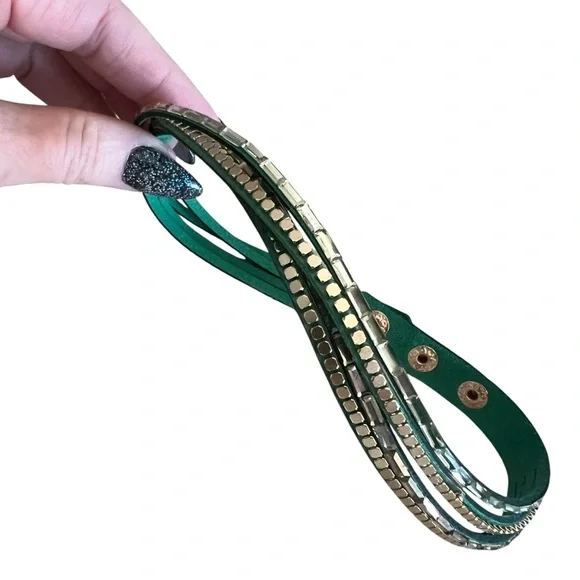 Chic Green and Gold Wrap Bracelet or Choker - Picture 6 of 7